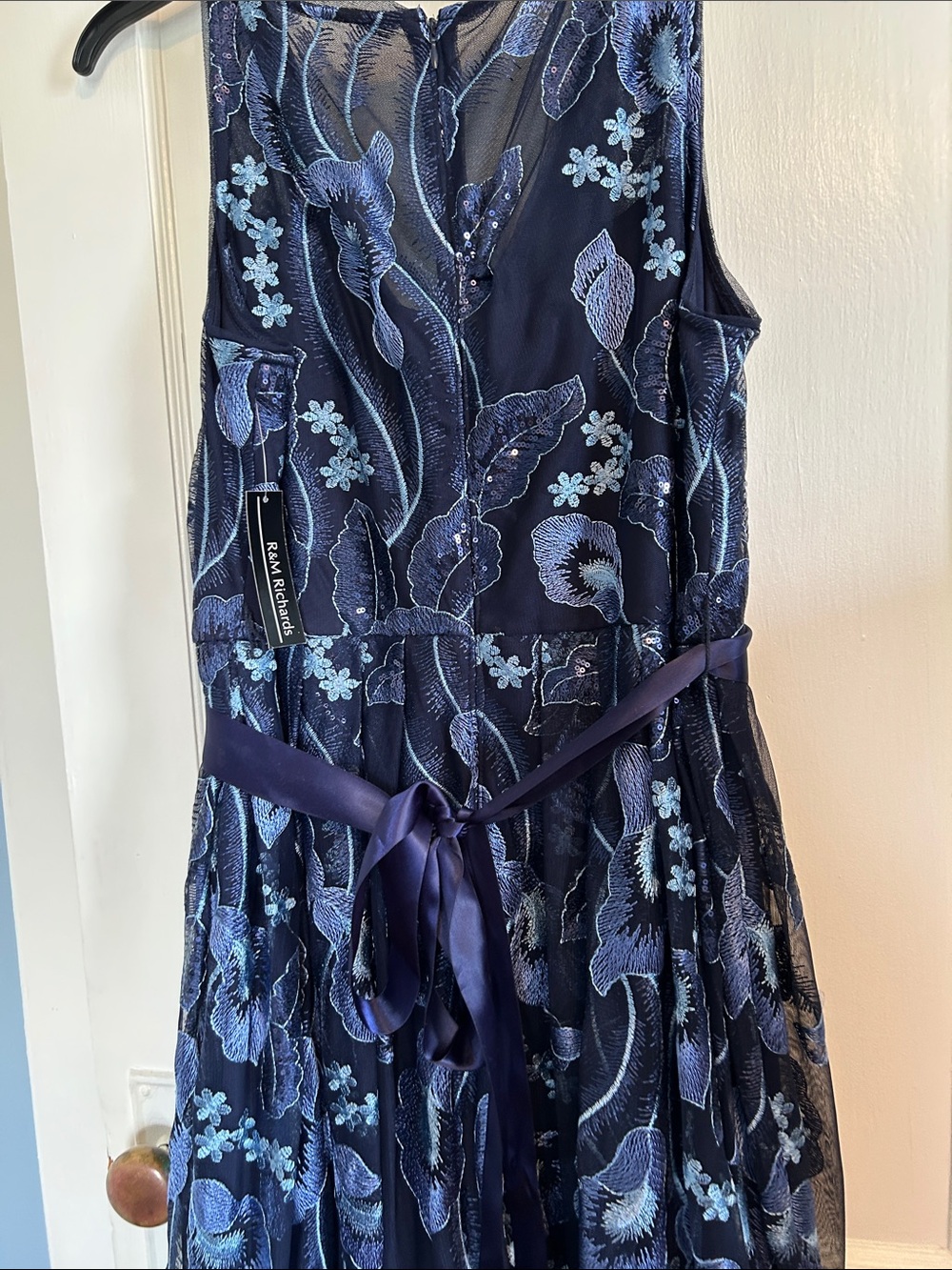 R&M Richards Navy Blue Floral Embroidered Special Occasion Maxi Dress 14W - Picture 8 of 11